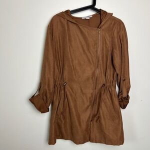 Favlux Asymmetrical Women's Brown Soft Jacket Cinch Waist Size Large Pockets